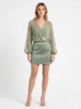 Laraa Verona Ruffle Blouse & Satin Skirt Set