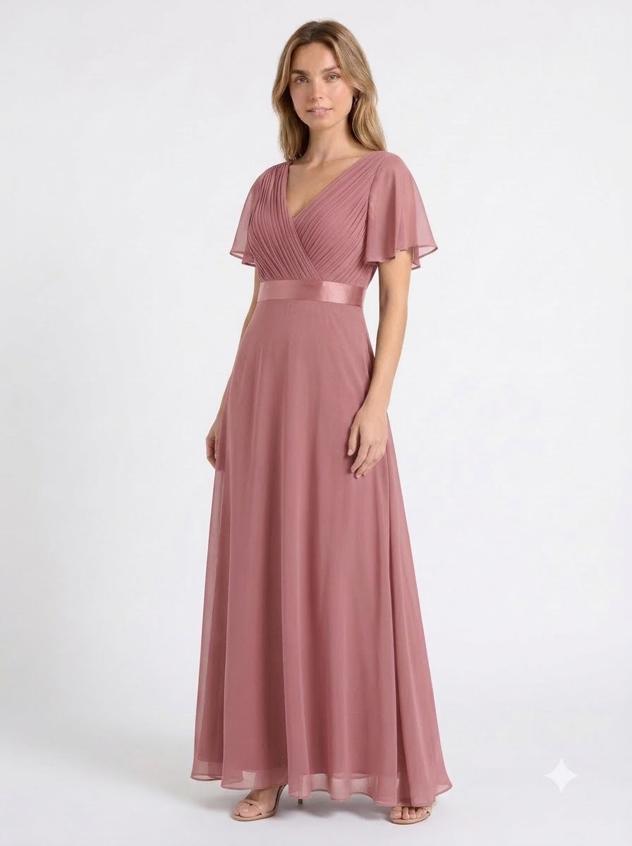 Laraa Seraphina Flutter Sleeve Chiffon Maxi Dress